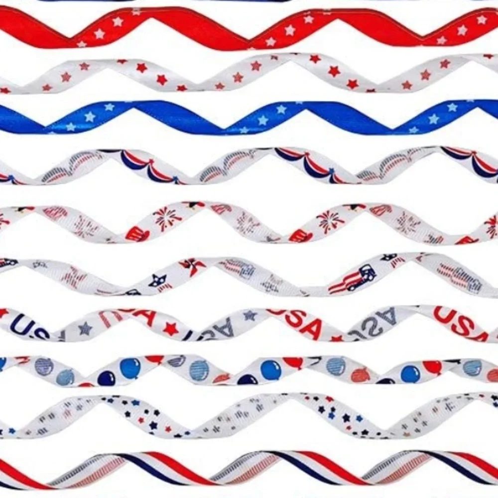 NIB 18pc 5yard red white & blue ribbons